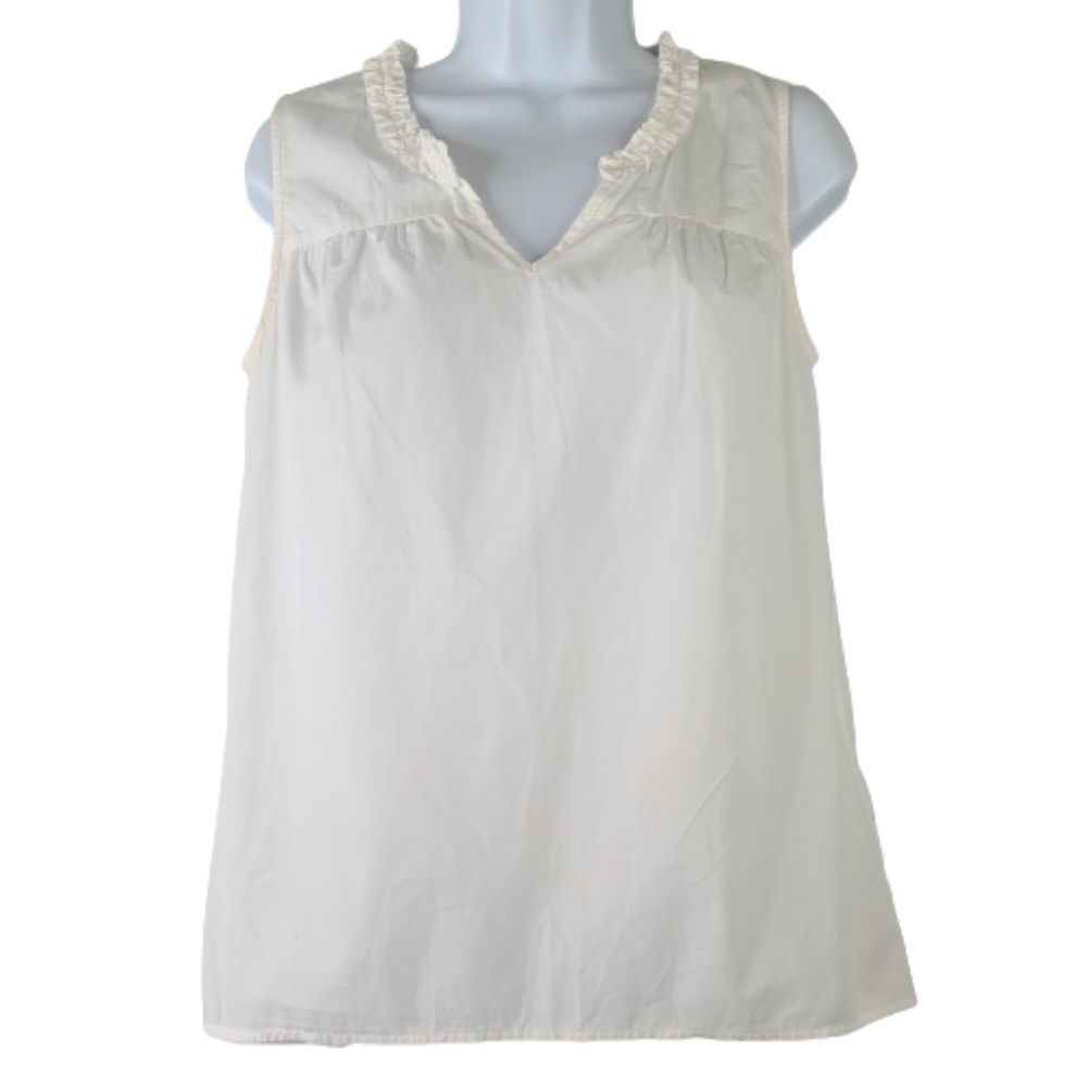 Crown & Ivy Small Peasant Top White Sleeveless Ruffle V-Neck Babydoll Boho